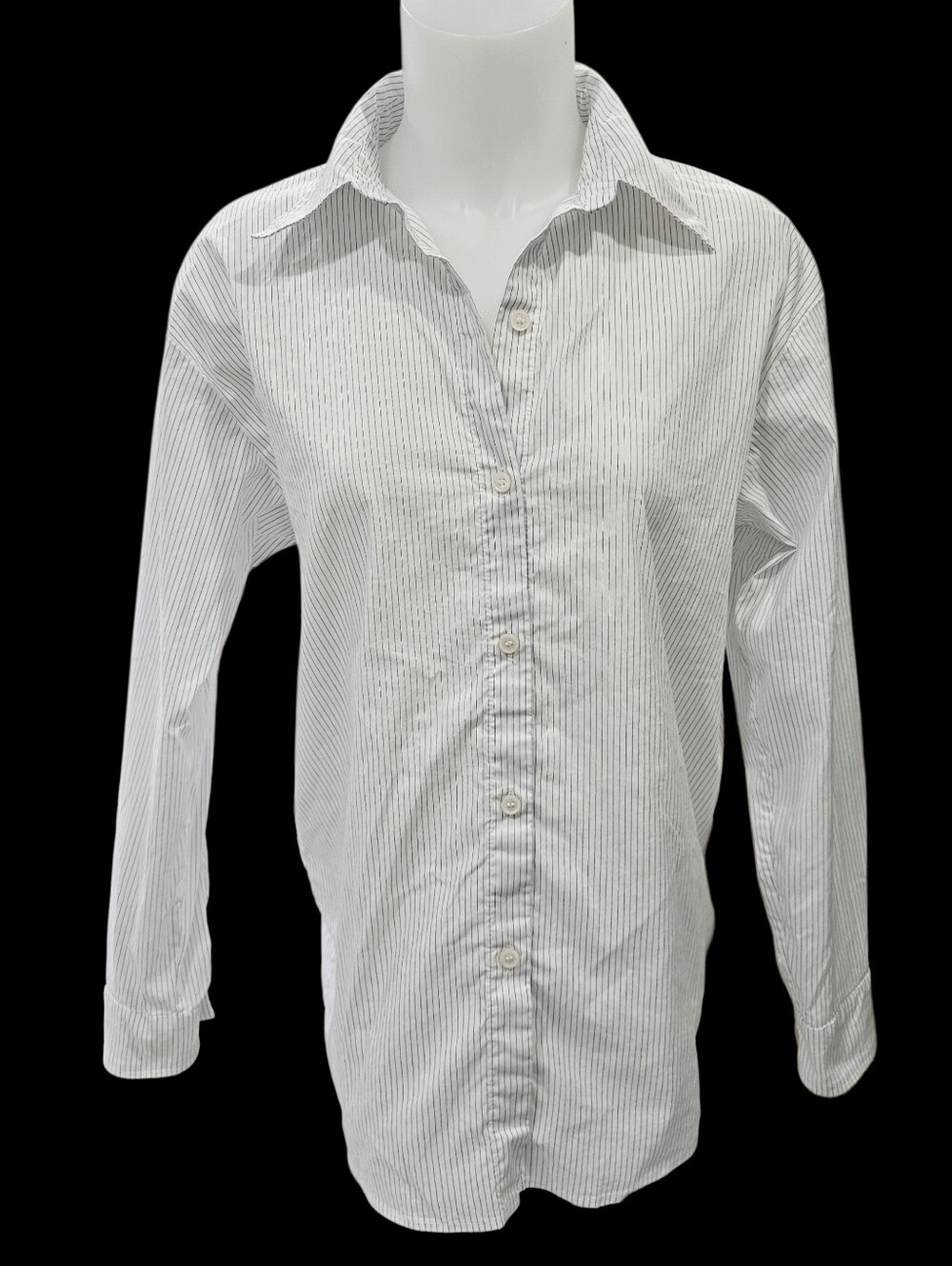 ba&sh Dan Stripe Button Shirt White Ultra Thin Pinstripe Blue Black Stretch 0/XS